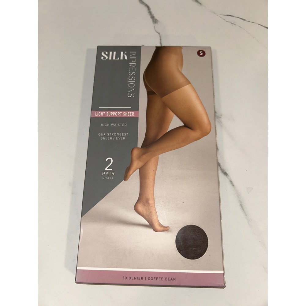 Silk Impressions Light Support Sheer High Waisted Pantyhose Coffee Bean 2 Pair S